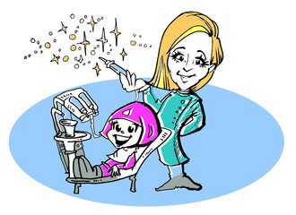 Dentist and child, fun cartoon