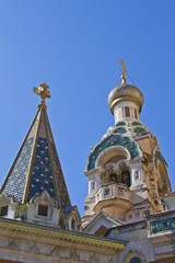 Fototapeta na wymiar Domes of St. Nicholas Russian Orthodox Cathedral, Nice, France