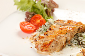 chicken fillet with vegetables and rice