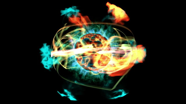 Planet-like atom with alpha and burning electrons