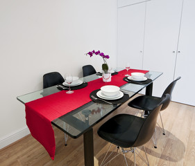 dining table with red cloth