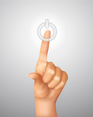 The hand on the flow of several button. Solution concept. Vector