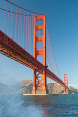 The Golden Gate Bridge in San Francisco during the sunset