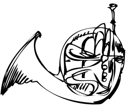 sketch of the copper horn musical instrument
