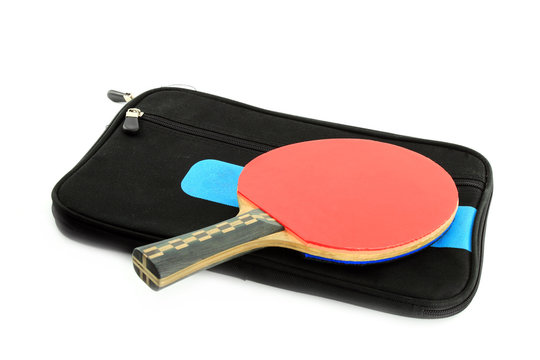 Table tennis racket and case on white blackground