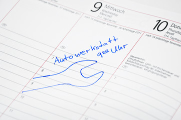 Termin Werkstatt im Kalender eingetragen