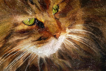 Tabby cat close-up. Simulation of old painting style - 36670600