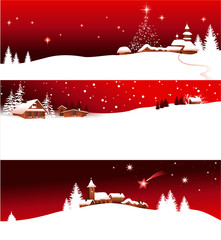 Christmas banners with rural landscape