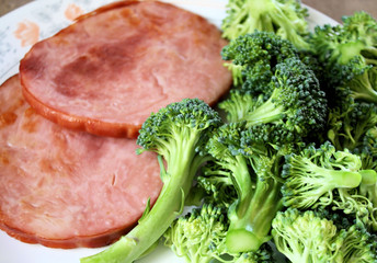 Ham Slices and Fresh Broccoli