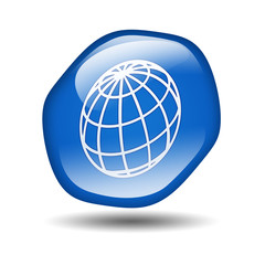 Boton brillante azul hexagonal simbolo global