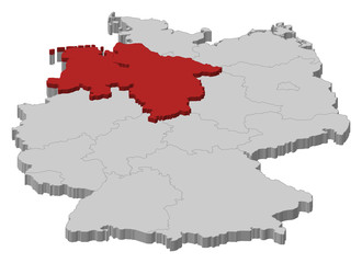 Map of Germany, Lower Saxony highlighted