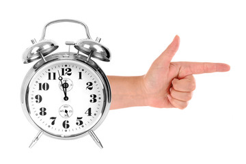 Hand with clock-hands isolated on white background