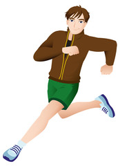 Fototapeta na wymiar Sport Mascot Male Running Brown Jacket