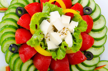 Cucumber and tomato salad in plate