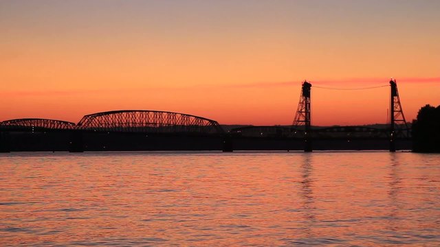 Sunset over Columbia River Crossing Interstate Bridge