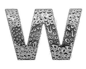 Сhrome alphabet symbol - letter A. Water splashes and drops on