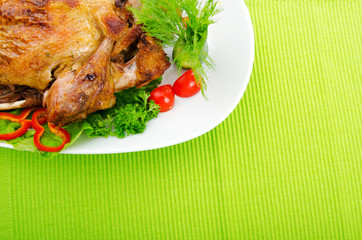 Roasted turkey on the festive table