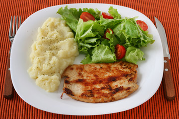 fried turkey with mashed potato