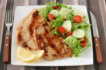 fried turkey with salad