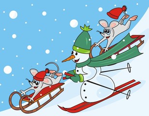 snowman and mice