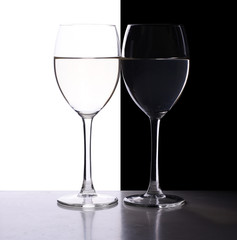 wine glasses on the black and white contrast background