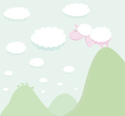 Sheep standing on top of a mountain looking at the cloud.