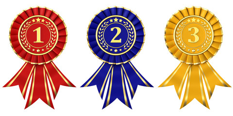 Ribbon awards for first, second and third place - obrazy, fototapety, plakaty