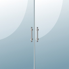 Glass door with chrome silver handles set