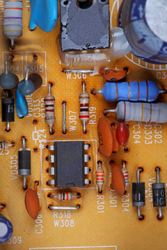 electronic circuit close-up. Macro background