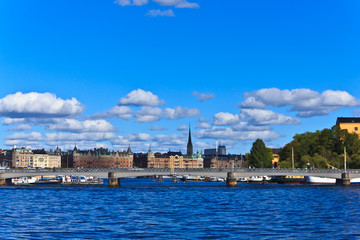 Fototapeta premium View of buildings and bridge in Stockholm city, Sweden