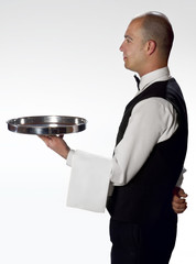 Waiter with tray profile