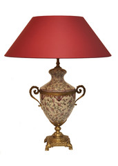 Lamp with the red lamp shade and bronze elements