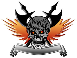 Skull with Wings Axe and Banner