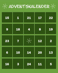 Adventskalender in gr&uuml;n mit Zahlen