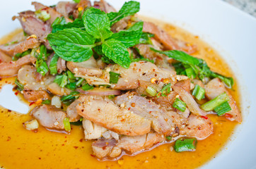 Moo Nam Tok,Thai Spicy Grilled Pork Salad