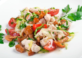 healthy salad of pork,mushrooms