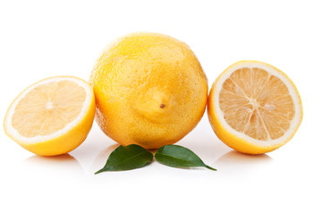 fresh lemon with green leaf