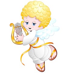 Angelo Bambino con Lira-Baby Angel Playing Lyre-Vector