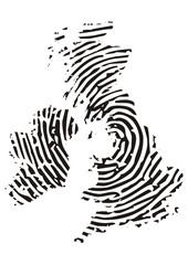 großbritannien, Landkarte mit Fingerabdruck