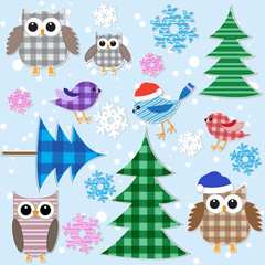 Winter textile stickers. Vector set.