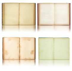 set of Old book open isolated on reflect floor and white backgro