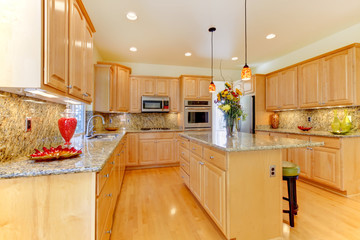 Maple luxury new large kitchen with granite