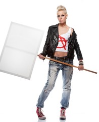 Punk girl with a blank sign