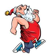 Cartoon Santa running for exercise.