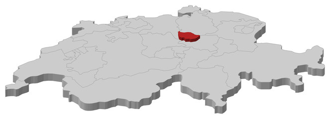 Map of Swizerland, Zug highlighted