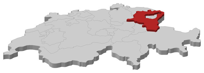 Obraz premium Map of Swizerland, St. Gallen highlighted