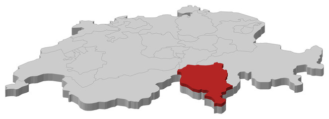 Fototapeta premium Map of Swizerland, Ticino highlighted