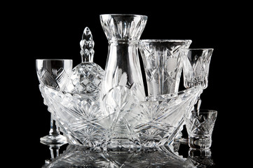 collection of crystal dishes