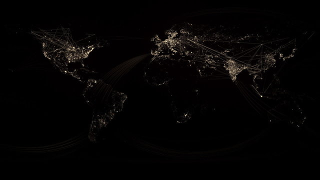 Glowing Network Lines Lighting Up World Map (Gold Version)
