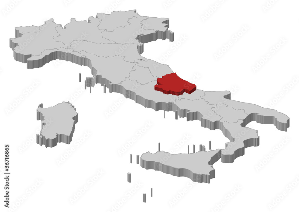 Wall mural map of italy, abruzzo highlighted